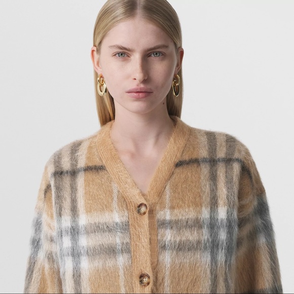 Burberry Nadeen Mohair Beige Check Cardigan - Picture 3 of 8